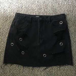 Forever21 distressed denim mini skirt with eyelets